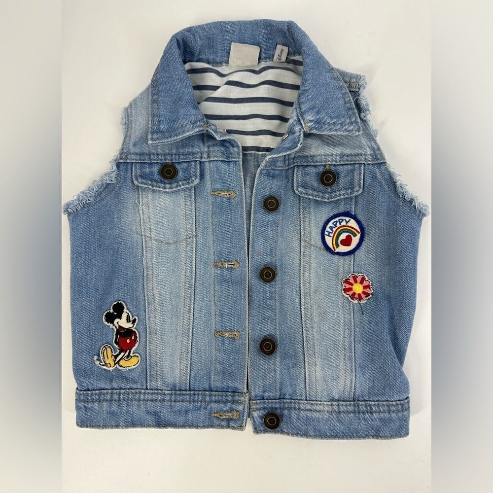 JUNKFOOD Kid’s Disney Patch Cutoff Denim Vest Sz S (6-7)
